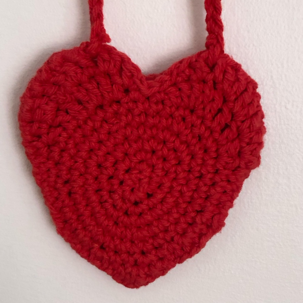 Red Crossbody Crochet Mini Bag Heart Handmade